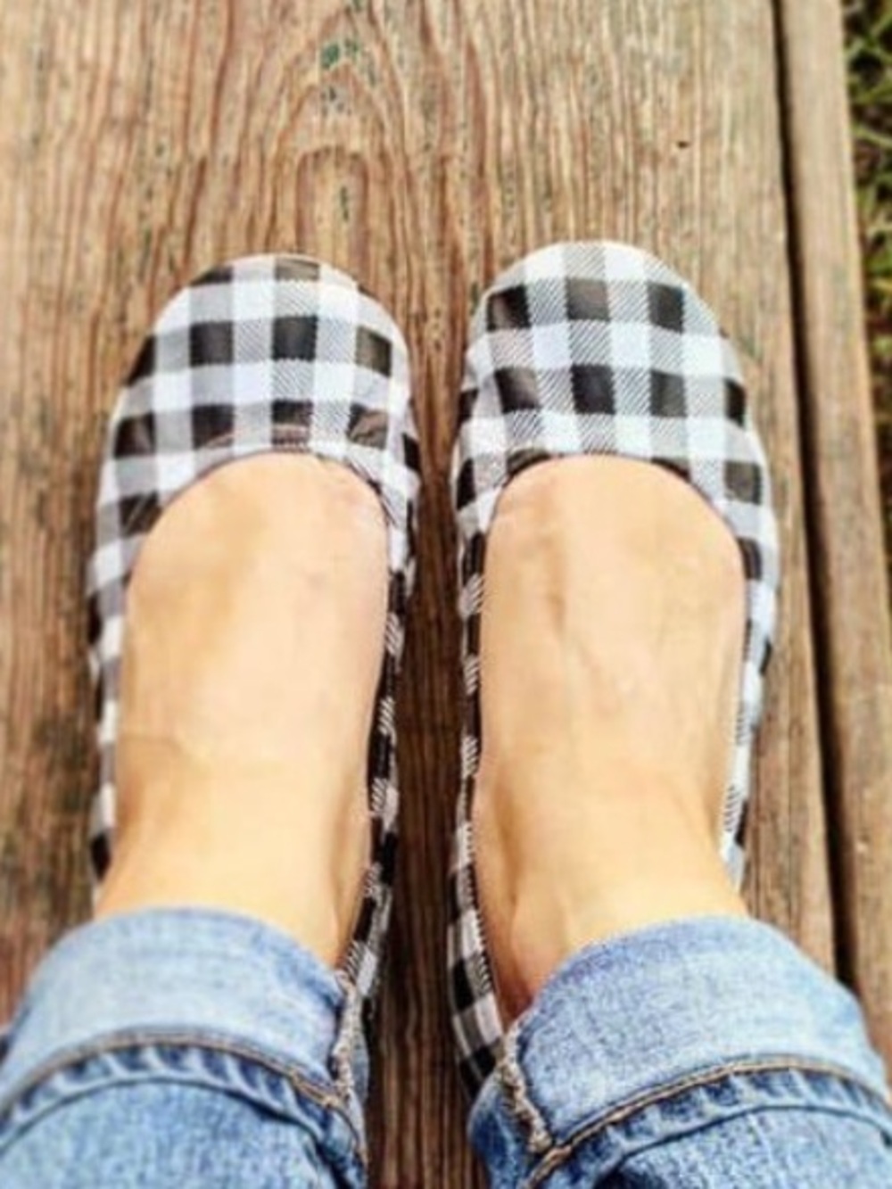 The Storehouse Flats Buffalo Plaid Leather Ballet Flats Size 11 Navy White - Picture 2 of 13